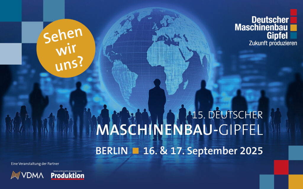 15. Maschinenbaugipfel, Menschen die vor einer Virtuellen Erde stehen.