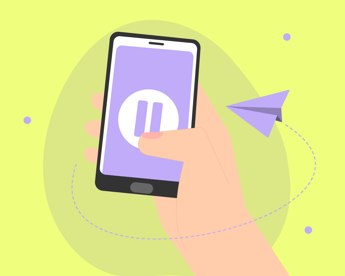 Grafik Hand drückt auf Pause auf dem Smartphone