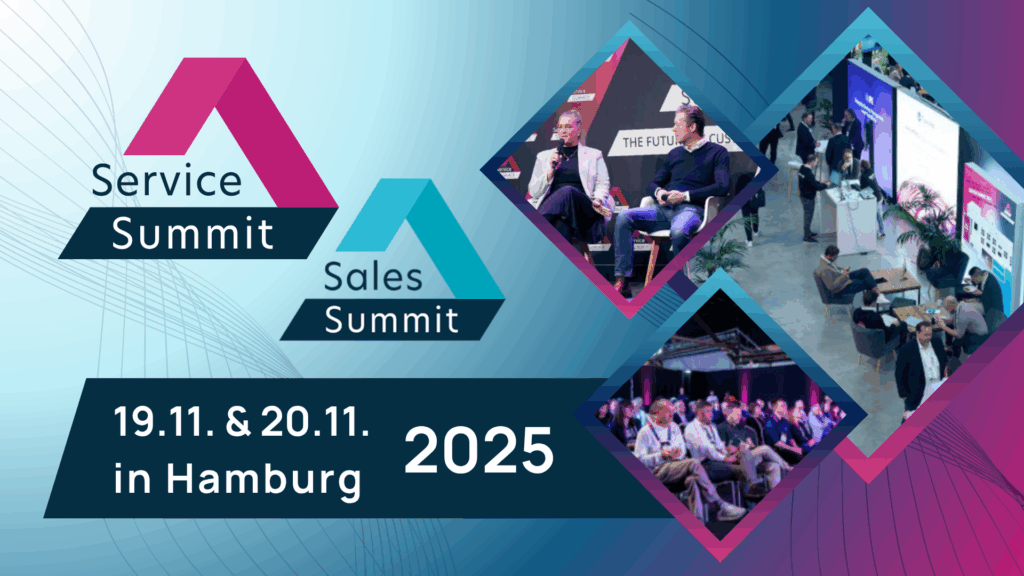 Sales & Service Summit​ Poster mit dem Logo und drei Bildern der Messe.
