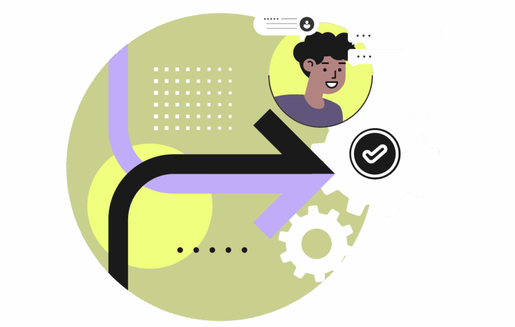 Visual von zwei halben Pfeilen, die zusammen einen Stabilen Pfeil ergeben, der zur Integration als Lösung zeigt.