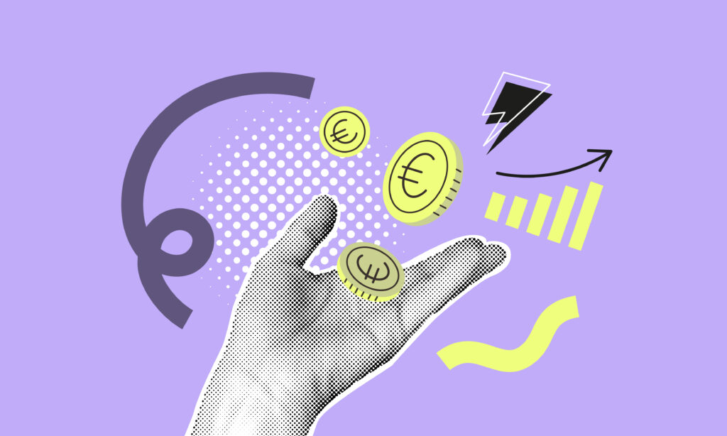 Hand die wenig Münzen hält und ine graph der steigt, um modernisierung mit kleinem Budget darzustellen.